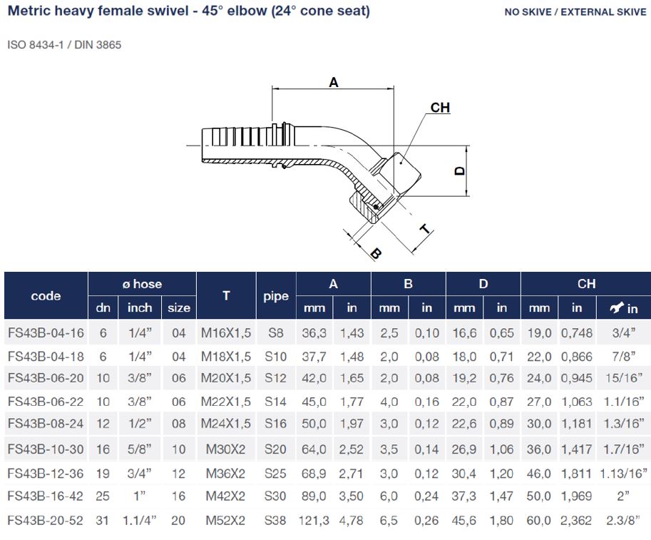 Metric Female 35 Light 45° Elbow 1 1/4" Hose End - Image 2