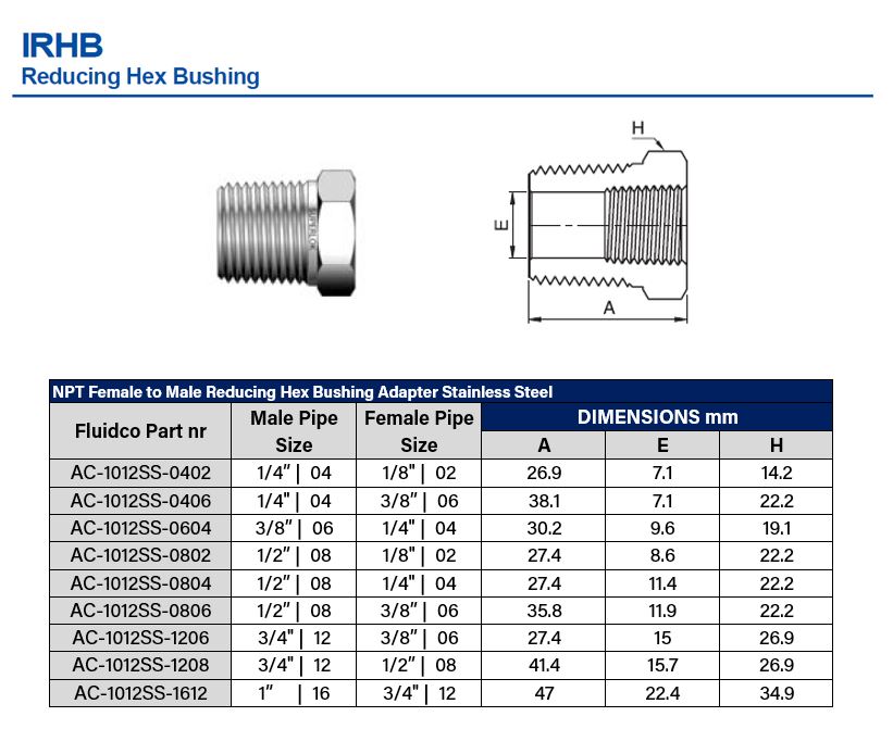 316SS NPT Reducer 1/4" Male to 1/8" Female - Image 2