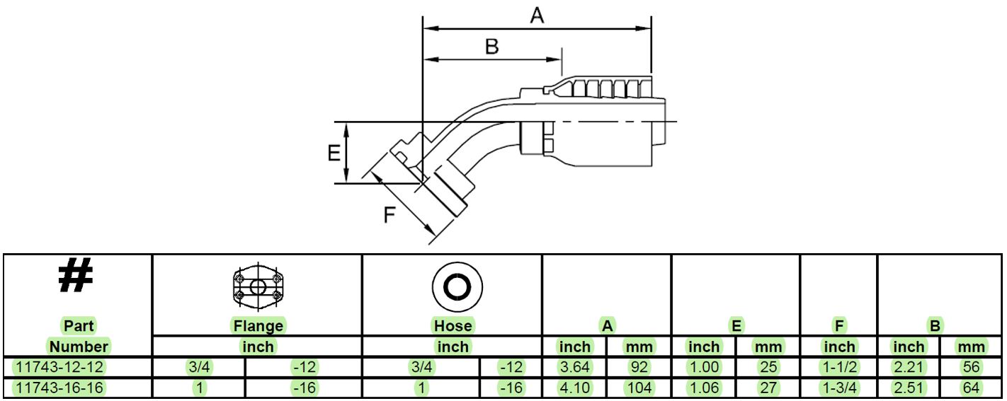 SAE Flange Head 45° Elbow 1" - 1" - Image 2